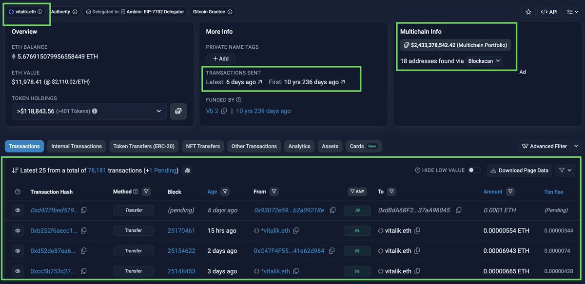 staycloakedxyz's tweet photo. we searched vitalik.eth on etherscan.

within seconds we could see:

> balances
> transfers 
> apps interacted with
> defi positions, nfts

ENS improved identity on Ethereum.

it also made onchain surveillance dramatically easier.

with Cloaked, you can now attach stealth addresses directly to your ENS name in ~30 seconds.
pay.vitalik.eth private.vitalik.eth *.vitalik.eth

same ENS identity. better onchain hygiene.

upgrade now: https://t.co/D5XUCyMlQC