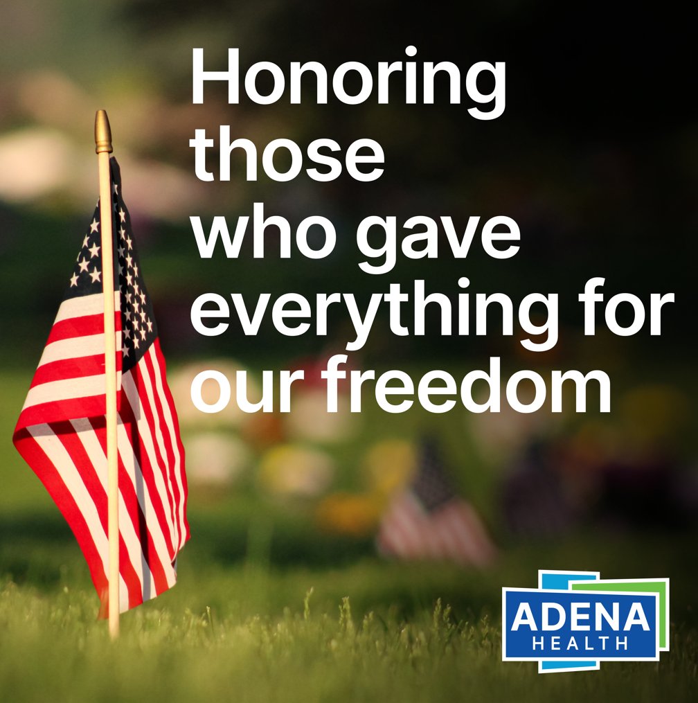 AdenaHealth's tweet photo. Today, we honor Memorial Day and remember those who made the ultimate sacrifice in service to our country.

We are grateful for their courage and reflect on the freedoms their service helped protect.

#MemorialDay #AdenaHealth https://t.co/M7E1qseVMJ