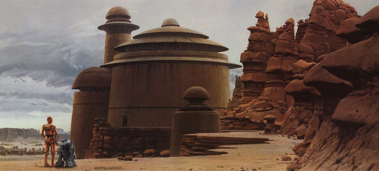 Dreamingastrid's tweet photo. and happy anniversary to return of the jedi 🫶🏽 it used to occupy my no.1 spot in my sw film ranking so it holds a very special place in my heart. Here's a thread of the legend's, Ralph McQuarrie, concept art done for the film 🪡 https://t.co/plC0VKvNXe