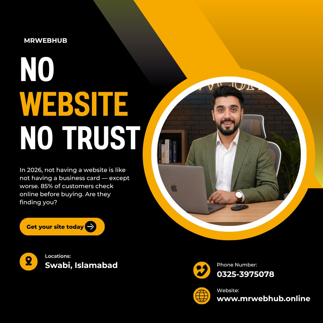 MrWebHubDigi's tweet photo. 85% of customers check online before buying. Are they finding you? 🔍

Not having a website in 2026 is worse than not having a business card—it instantly breaks trust.

DM us for a Pro Website.

#WebDesign #MrWebHub #BusinessGrowth https://t.co/HqOdYIh1Rb