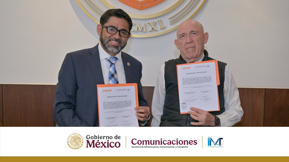 IMT_mx's tweet photo. Hoy se llevó a cabo la firma del convenio de colaboración entre la Universidad de las Américas Puebla y el IMT, con el objetivo de impulsar la participación de estudiantes en proyectos de investigación del IMT y fortalecer la colaboración académica y científica. https://t.co/6GKFGYQWcM
