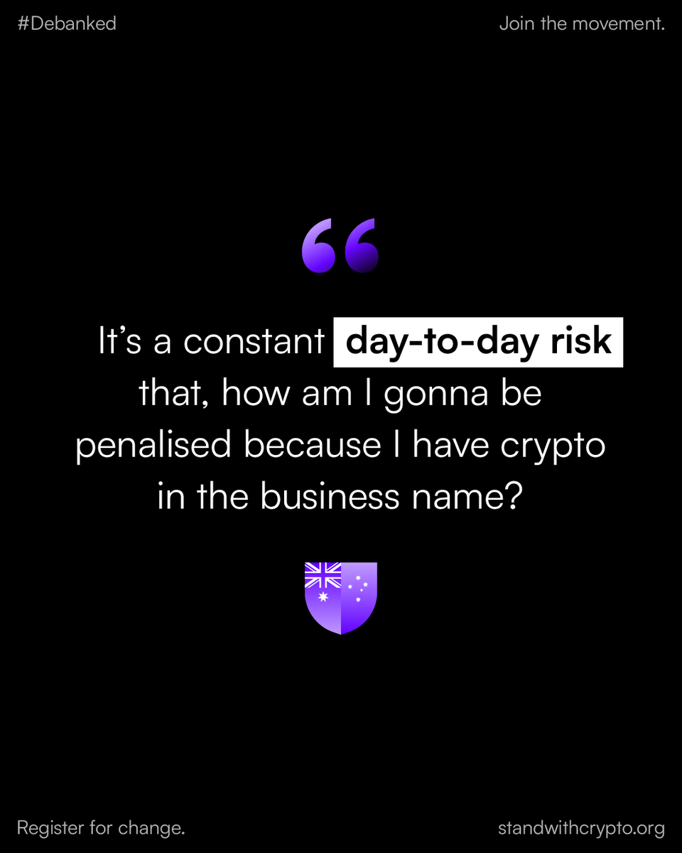 StandWCrypto_AU's tweet photo. Compliant. Registered. Operating legally.
And still living with the daily fear that the word "crypto" in a business name is enough to lose banking access.
This is not an acceptable operating environment.
Sign the petition:
https://t.co/dwWhpKTo5j
#StandWithCryptoAU #Debanking #CryptoAustralia