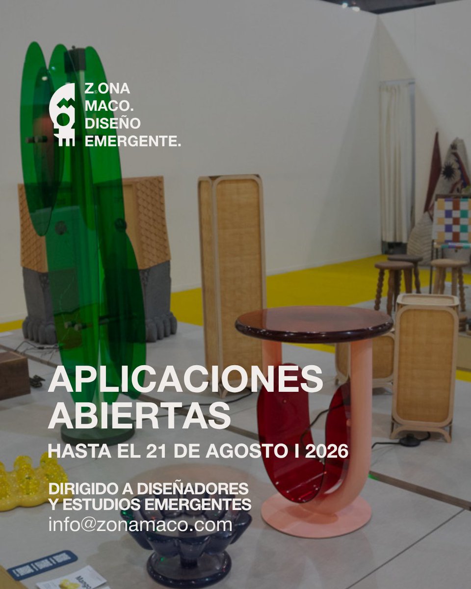 ZonaMaco's tweet photo. La convocatoria para ZⓈONAMACO DISEÑO EMERGENTE ya está abierta.

Dirigido a jóvenes diseñadores y estudios emergentes interesados en formar parte de una plataforma que impulsa nuevas propuestas dentro del diseño.

Las aplicaciones estarán abiertas hasta el 21 de agosto de 2026.

Nos estamos preparando para #ZSONAMACO2027 📆
Del 3 al 7 de febrero en Centro Banamex, Ciudad de México. 🇲🇽

Solicita el link de aplicación:
📩 info@zonamaco.com

—

🚨 Applications are now open 🚨
Young designers and emerging studios are invited to apply for #ZSONAMACO2027 — February 3–7, 2027 at Centro Banamex, Mexico City 🇲🇽

Applications close August 21, 2026.

A platform supporting and showcasing new voices in contemporary design.

📩 Request the application form: info@zonamaco.com