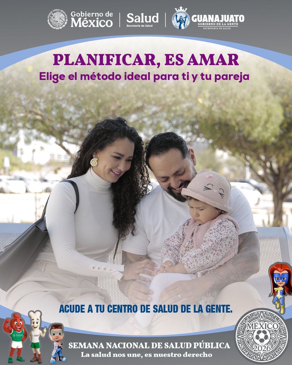 saludgobgente's tweet photo. 💜 La planificación familiar ayuda a tomar decisiones informadas, prevenir riesgos y cuidar la salud de las familias 🙌🏽 Súmate a la Semana Nacional de Salud Pública y participa en acciones de prevención y cuidado.

#SNSP2026Guanajuato #GobiernoDeLaGente https://t.co/t9J6lCzAat