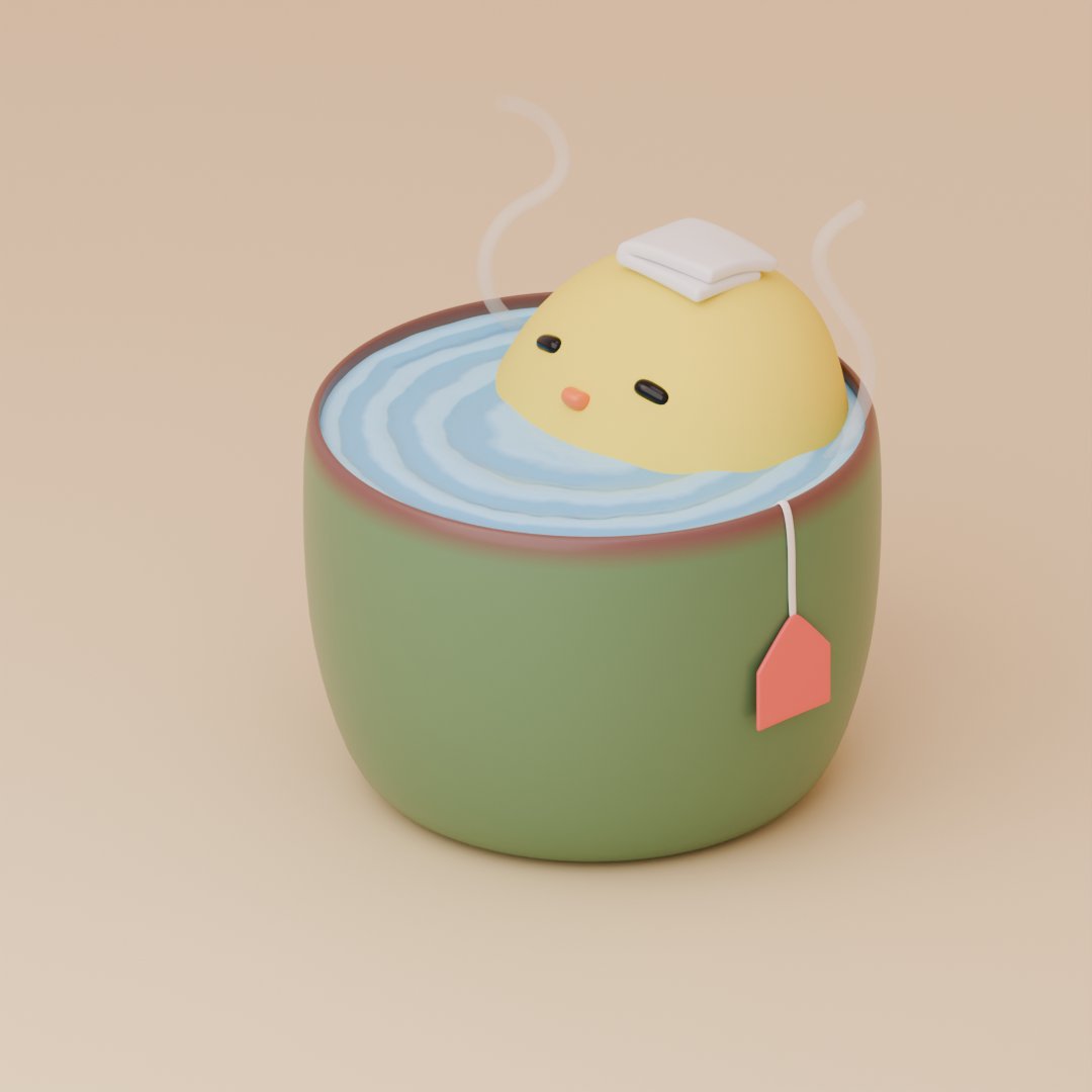 pyipyi's tweet photo. 🐤動画通り最後まではできなかったけれど、結構気に入っています。湯気むずかしい…！
@FlippedNormals 
#blender #b3d #3DCG #Blender初心者 #CGart #b3dart
湯気むずかしい…！お茶につかる鳥を作ってみた（Blender39作目）｜みう @pyipyi https://t.co/yoswHouUFg https://t.co/Bnotl21K5j