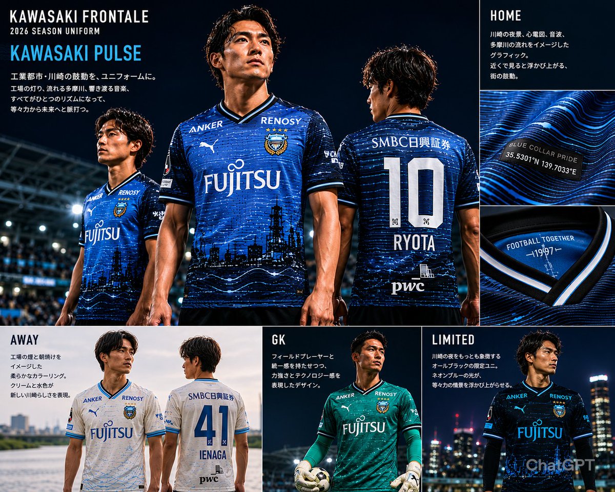 ChatGPTに26-27シーズンの川崎フロンターレのユニフォームを考えて