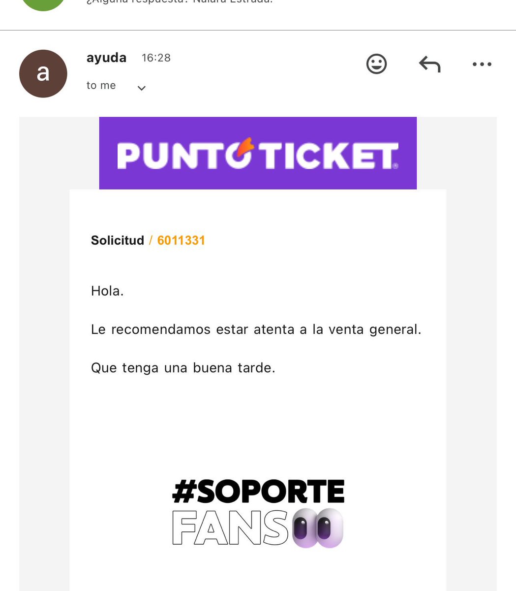 TeamLouisCL's tweet photo. 🚨PREGUNTAS SOBRE VENTA GENERAL

Respuesta que dio puntoticket sobre venta internacional, atentas al miércoles que parece que la habilitarán! https://t.co/Cyj9hgpJUY