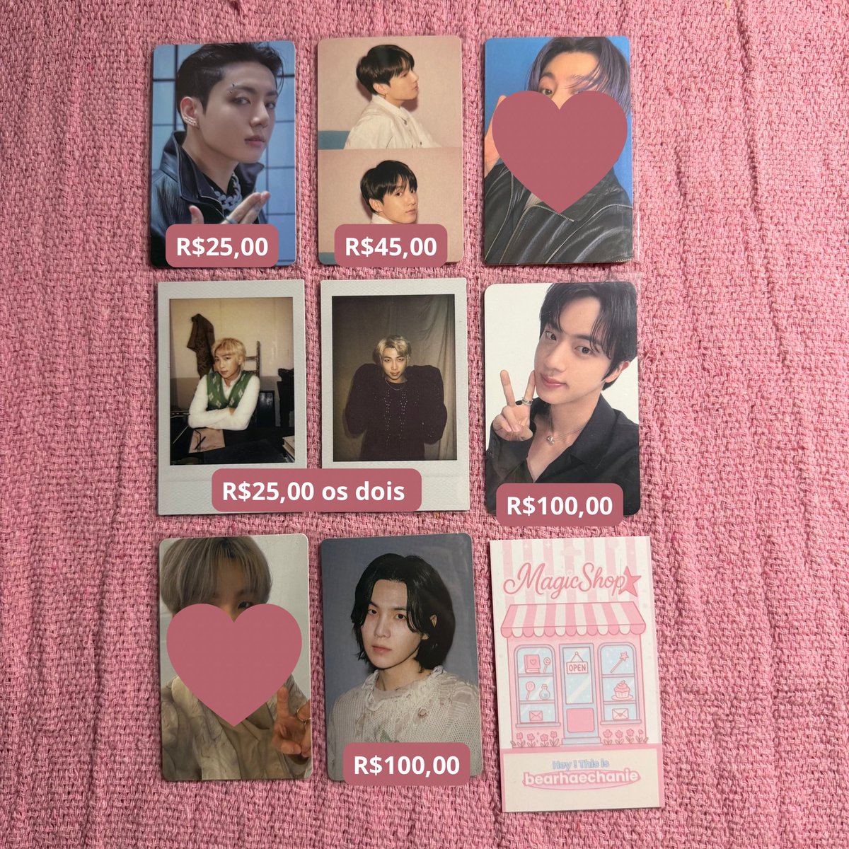 bearhaechanie's tweet photo. *⋆ ˚｡⋆୨୧˚ VENDO/VENDA BTS ˚୨୧⋆｡˚ ⋆*

⊹ Vendo cards do Jin, Yoongi, Namjoon e Jungkook 
⊹ Valores na imagem + frete (super frete)
⊹ ⁠Feedbacks no fixado https://t.co/faVdNzBd3f