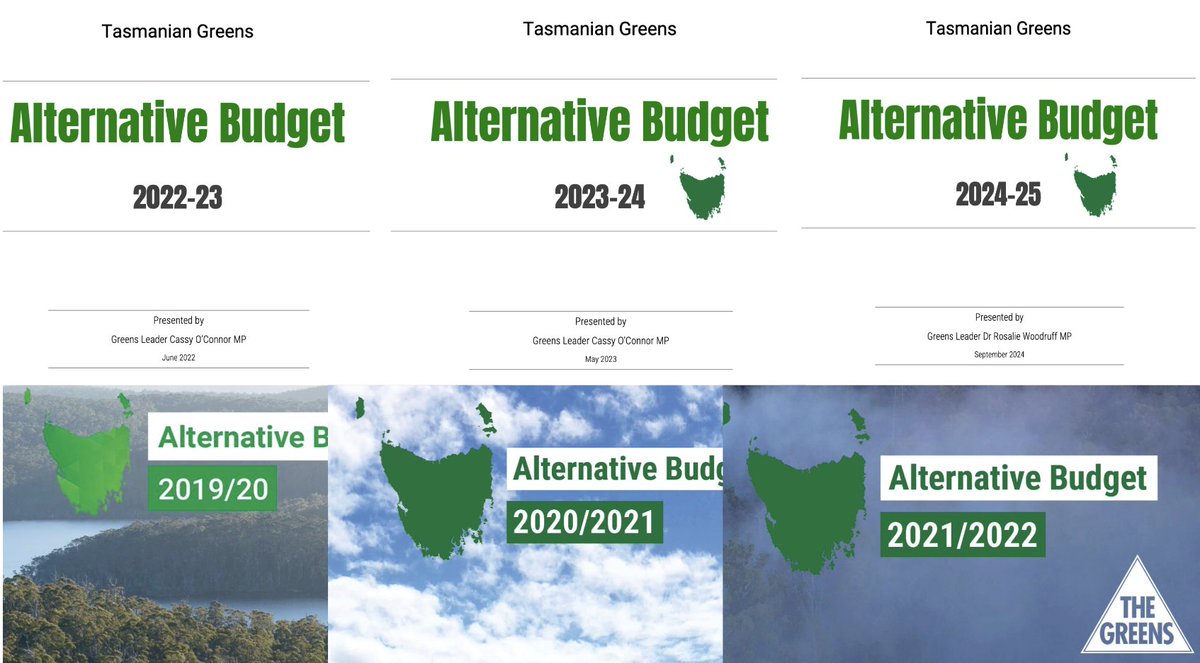 DrClimate's tweet photo. @felix_ellis These are the most recent alternative budgets in Tasmania. They represent an *actual* alternative. #politas https://t.co/dxq8OWfFiq https://t.co/hbULZ3IFek