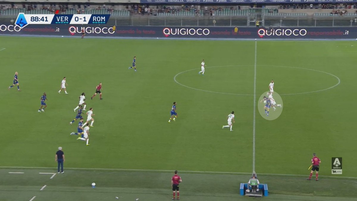 MirkoBussi's tweet photo. #VeronaRoma/#PostMatch 2/5
74% il possesso della Roma nel 1T. Dato sceso fino al 57% negli ultimi 15', pur in 11vs10.
L'illusione di ridurre i rischi con giocate dirette, in realtà facilitava le transizioni avversarie.
Più veloce avanzi, più velocemente potrai essere riattaccato. https://t.co/l01GXEKnda