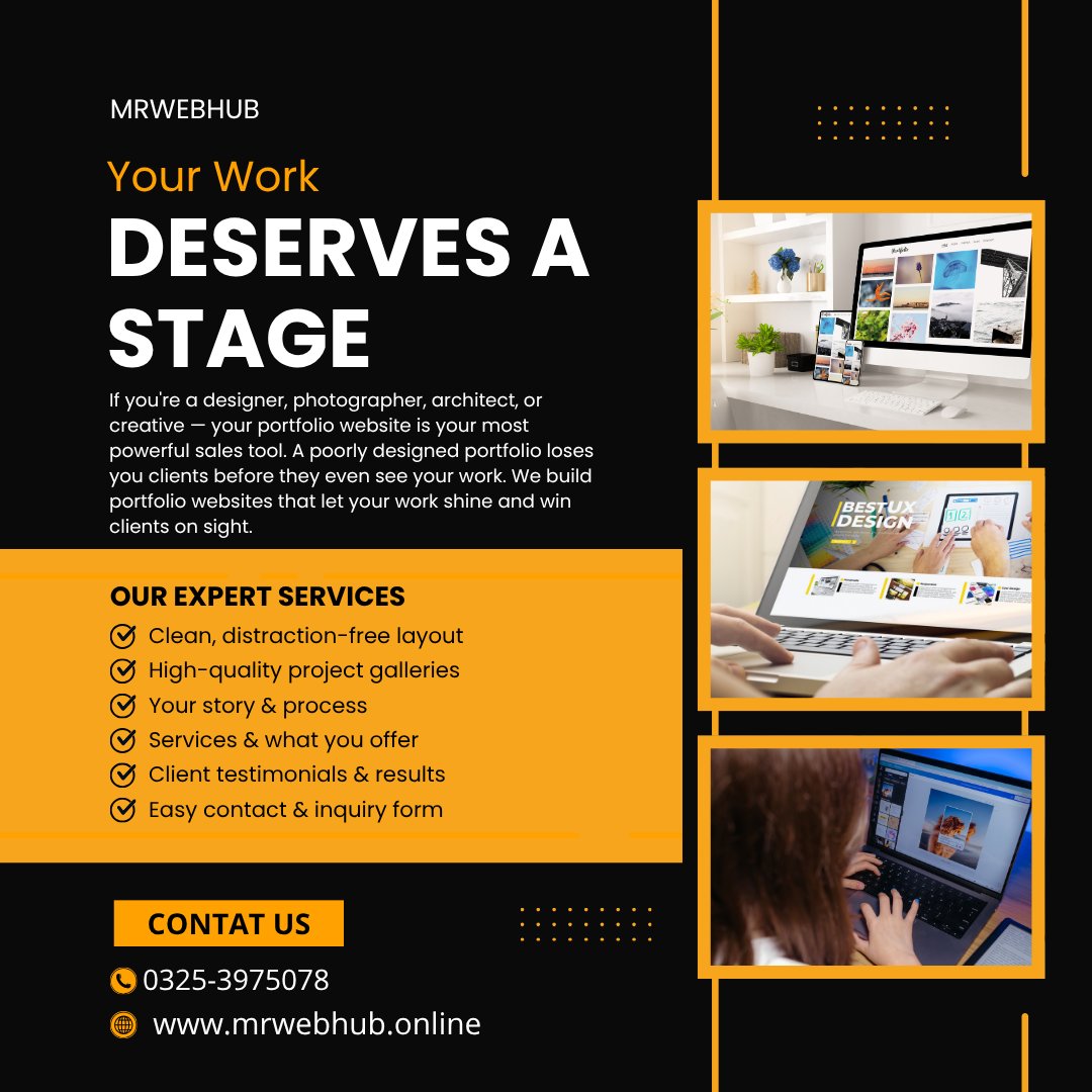 MrWebHubDigi's tweet photo. A poorly designed portfolio loses you clients before they even see your best work. 🎨💼

Your work deserves a stage with clean, distraction-free layouts that let your projects shine and win clients on sight.

DM us for a Pro Portfolio Website.

#PortfolioDesign  #MrWebHub https://t.co/98sqxa5I0F