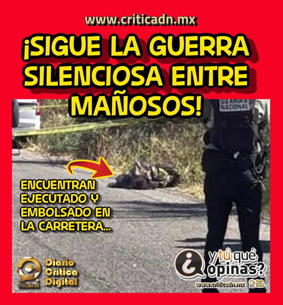 criticadn's tweet photo. ©️ ENCUENTRAN #EJECUTADO ENVUELTO EN BOLSAS EN CARRETERA DE #SAMAO ‼️😳
🗣️ El macabro hallazgo fue en la #carretera entre los pueblos de Cerro Blanco y Mojarras. ‼️😱
#CrimenOrganizado #DiarioCríticaDigital
⬇️ Detalles de la nota aquí ⬇️
https://t.co/SkJBZ43flX https://t.co/U4pHgtclct