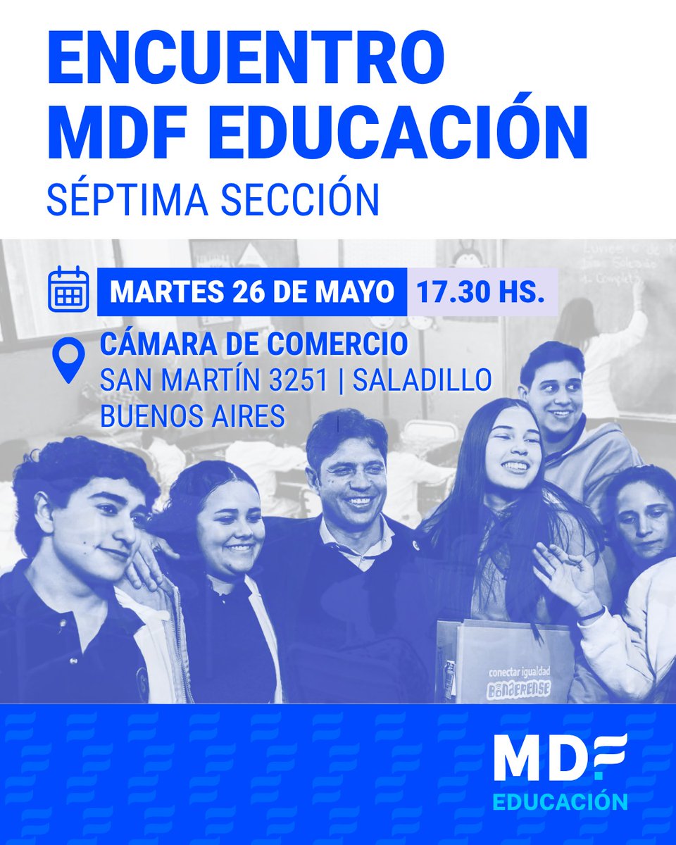 MDFEducacion's tweet photo. Nos encontramos en Saladillo para seguir construyendo un Futuro con Educación Pública.
📆 Martes 26 de mayo ⏰ 17.30 hs
📍 Cámara de Comercio | San Martín 3251 - Saladillo / BUENOS AIRES
𝗛𝗔𝗬 𝗢𝗧𝗥𝗢 𝗖𝗔𝗠𝗜𝗡𝗢
@Kicillofok @AlbertoSileoni https://t.co/t0GjJLAn96