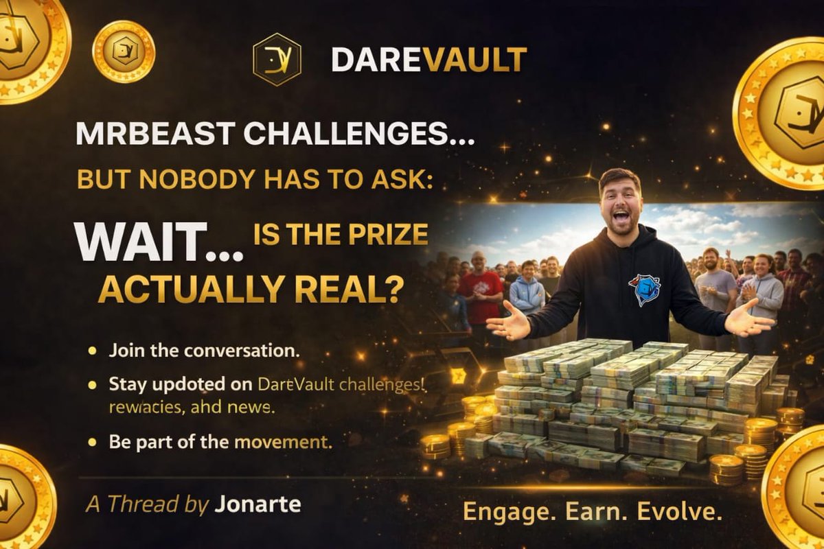 OxJonarte's tweet photo. Imagine MrBeast challenges… but nobody has to ask:
‘Wait… is the prize real?’

That’s the first thing I thought about when I found @darevault_io

And the more I looked into it, the more it made sense.

Because this isn’t just some random “Web3 project.”

So, why the buzz? https://t.co/RoFVylWSah