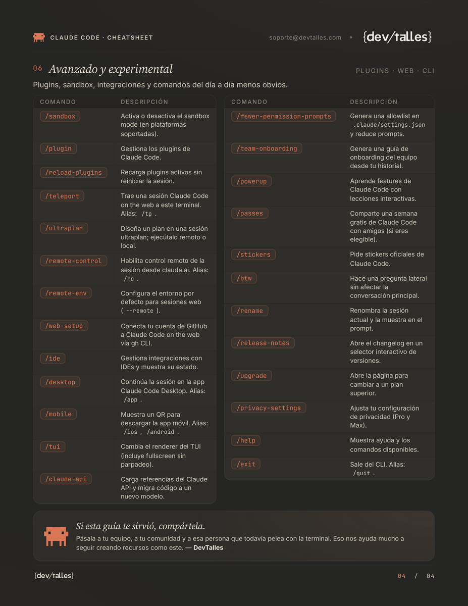 DevTalles's tweet photo. 📝 ¡En caso de que quieras saber más sobre #ClaudeCode, tenemos una útil Hoja de Atajos como #Infografía gratis!

🎁 Puedes descargarla y compartirla con todos, la encuentras en:
👉🏻https://t.co/9p4MU6Zx2B

💡Y para más convenientes recursos gratis visita: https://t.co/xnRrVAVb4m https://t.co/z0cF69KG7Y