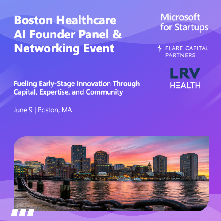 msft4startups's tweet photo. Healthcare founders in Boston: join us June 9 for an invite-only panel and networking evening with @FlareCapital and @LRVHealth.

Real talk on AI traction, enterprise sales, and fundraising in 2026. Space is limited, registration closes June 2.

🔗 https://t.co/qJc4WOuizX https://t.co/0e5pRQiReV