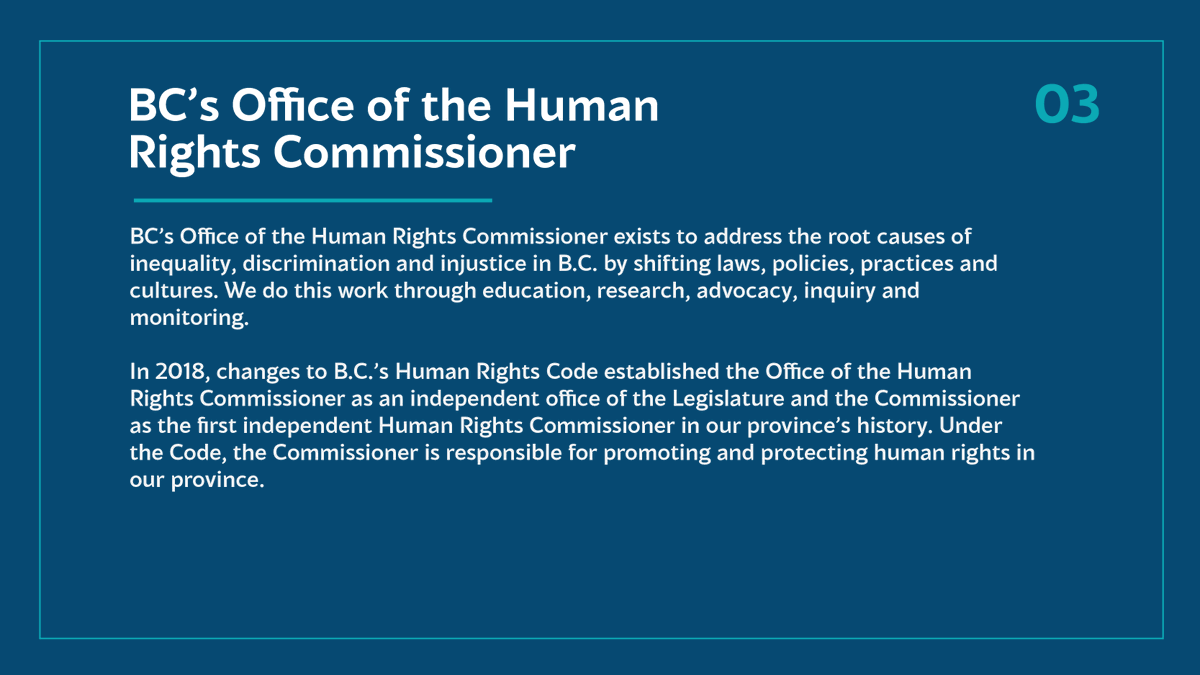 humanrights4BC's tweet photo. B.C.’s Office of the Human Rights Commissioner and the BC Human Rights Tribunal are separate and independent bodies that are part of a three-part system—which also includes the BC Human Rights Clinic— (1/2) https://t.co/XUucf7s7oN
