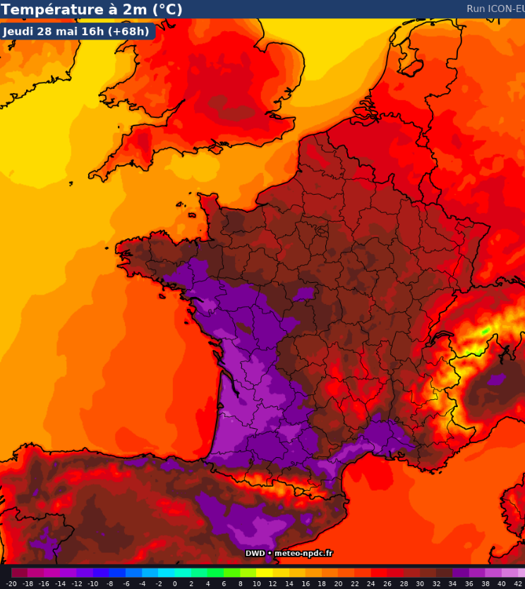 Thom_Wx's tweet photo. 🔴 Après une journée exceptionnelle (plus de 300 records mensuels battus), le thermomètre continue de grimper ! 🌡️

L'intensification se poursuit et ce jeudi s'annonce comme la journée la plus chaude (ou l'une des plus chaudes) de cet épisode. #meteo #climat #chaleur #france https://t.co/gy7TO6WaWL