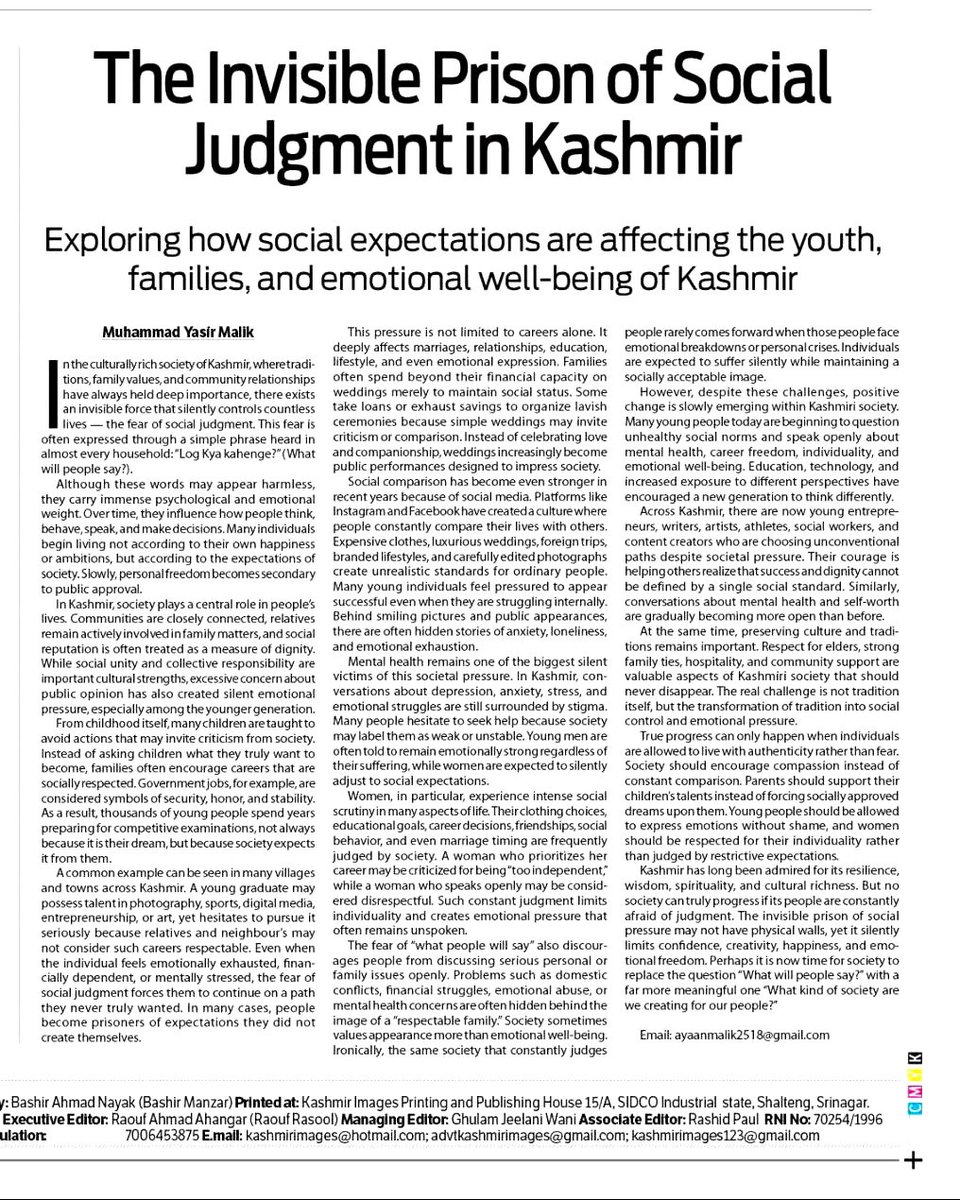 imyaser__'s tweet photo. The invisible prison of social judgment in Kashmir 
#socialjustice #ChpBaşkanıÖzeldir
https://t.co/mtVT6Gm5BO https://t.co/EG4NCsfxok