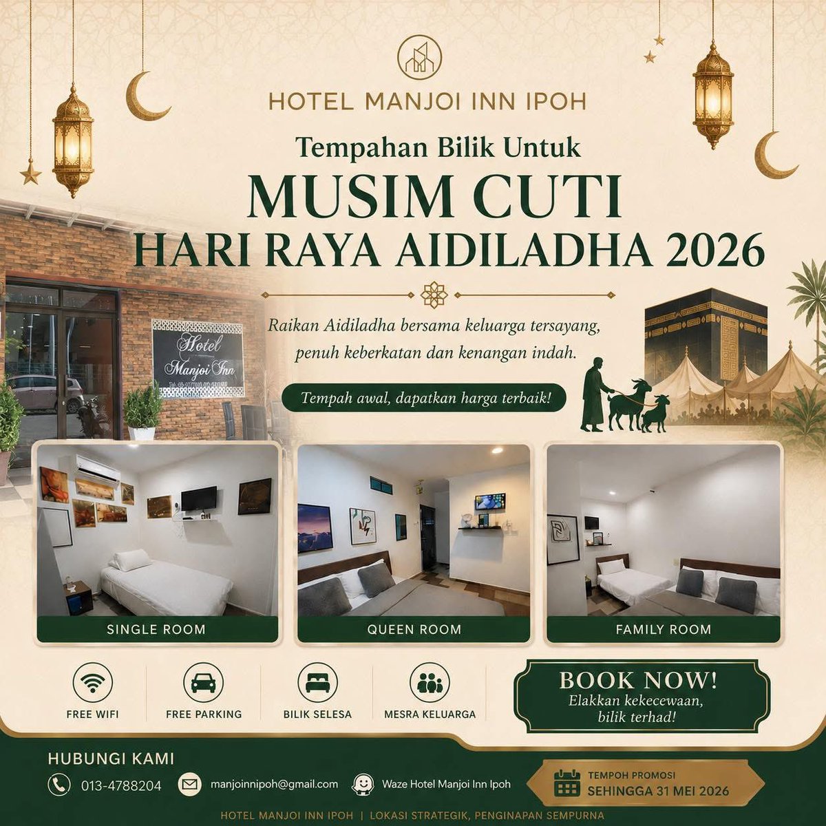 imsyedsafwan's tweet photo. Tempah bilik sekarang di Hotel Manjoi Inn Ipoh .Walk in pun boleh. 
Ada 3 pilihan bilik yang kami tawarkan:
SINGLE ROOM QUEEN ROOM &amp;
FAMILY ROOM .
Isnin-Ahad: Waktu operasi: 24 jam.
Moh ke Ipoh Kome‼️🤗
☎️013-4788204
@MohKeIpoh #hotelipoh https://t.co/ZzPbPAgkMp