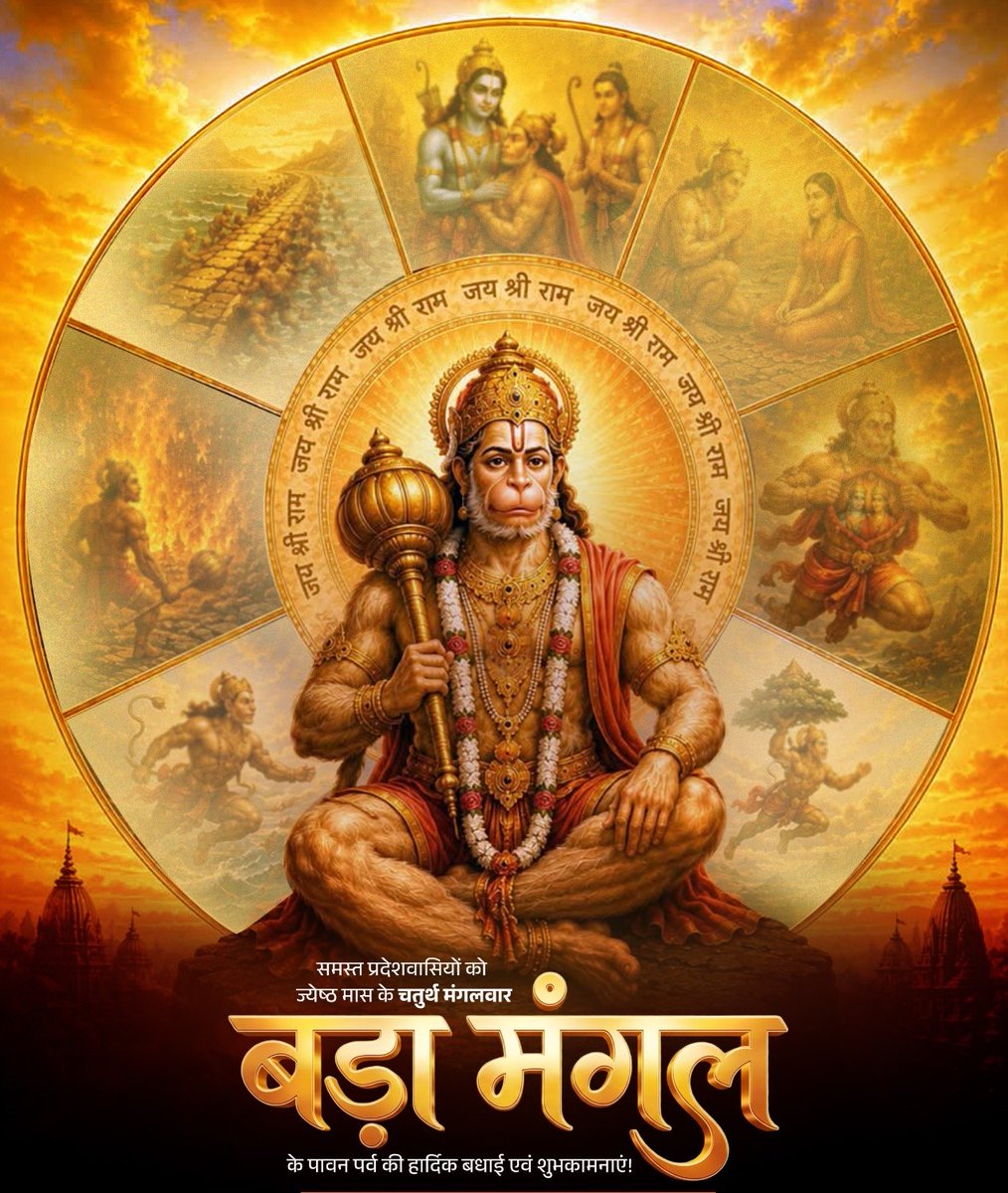 RahulSh63782341's tweet photo. ज्येष्ठ मास के चतुर्थ मंगलवार ‘बड़ा मंगल’ के पावन पर्व पर समस्त प्रदेशवासियों को हार्दिक बधाई एवं शुभकामनाएं!

संकटमोचन प्रभु श्री हनुमान जी की कृपा से आप सभी के जीवन में साहस, नई ऊर्जा और सकारात्मकता का संचार हो तथा सुख-समृद्धि एवं आरोग्य का वास हो, यही प्रार्थना है। https://t.co/rY9SuHYHVw