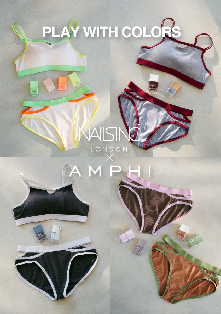 AMPHI_press's tweet photo. 【NAILS INC × AMPHI】コラボ商品発売💅
～バイカラーを楽しむプレイフルなサマーコレクション～
カラーはブラが全3色、ショーツが全５色！
カラーの組み合わせを楽しんで♡

https://t.co/FtGvsE7RRw https://t.co/RLPGiRUVQq