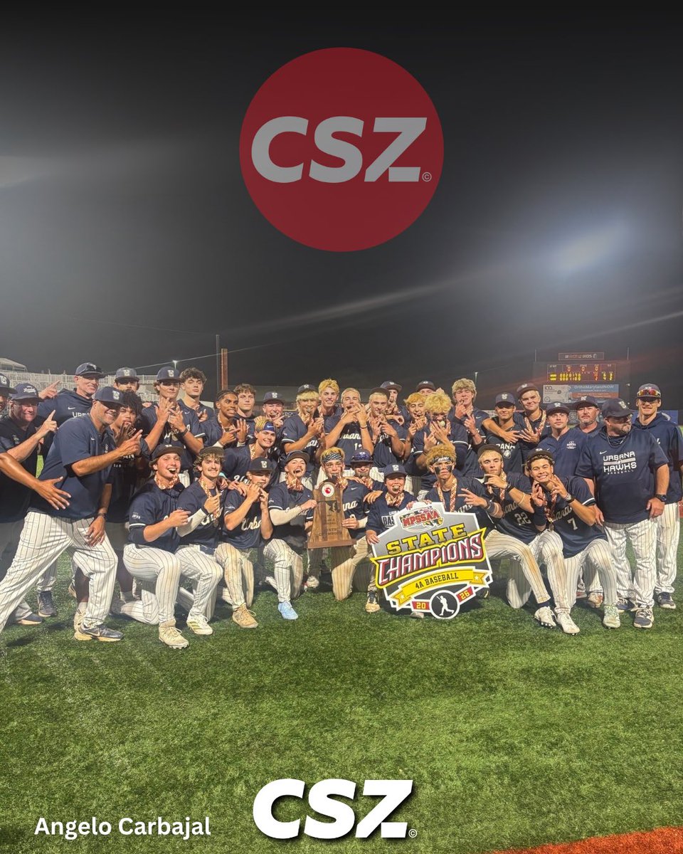 cszscores's tweet photo. 4A Baseball State Champs! 🏆⚾️ Urbana makes HISTORY, winning its first-ever baseball state championship with a dominant 10-2 victory! The Hawks erupted for SEVEN runs in the top of the sixth to pull away and bring home the title. 🔥 https://t.co/3pDFLIHQXD