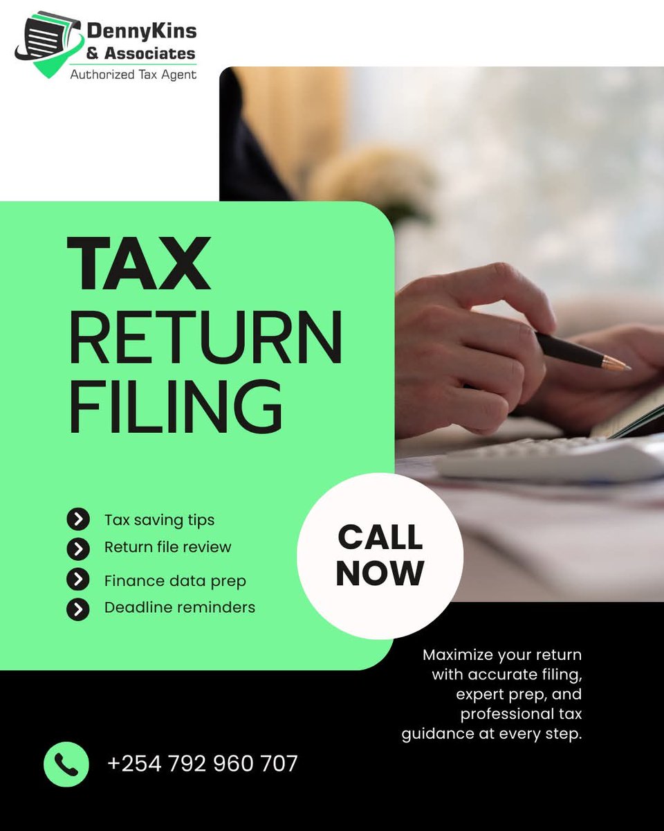 dennykinstax's tweet photo. Are you a business owner struggling with:
• Monthly tax filing?
• KRA audits?
• Tax compliance certificates?
Call us 📞 +254 792 960 707
#DennyKinsAssociates #TaxAgentKenya. https://t.co/zqA5Hj9jLq