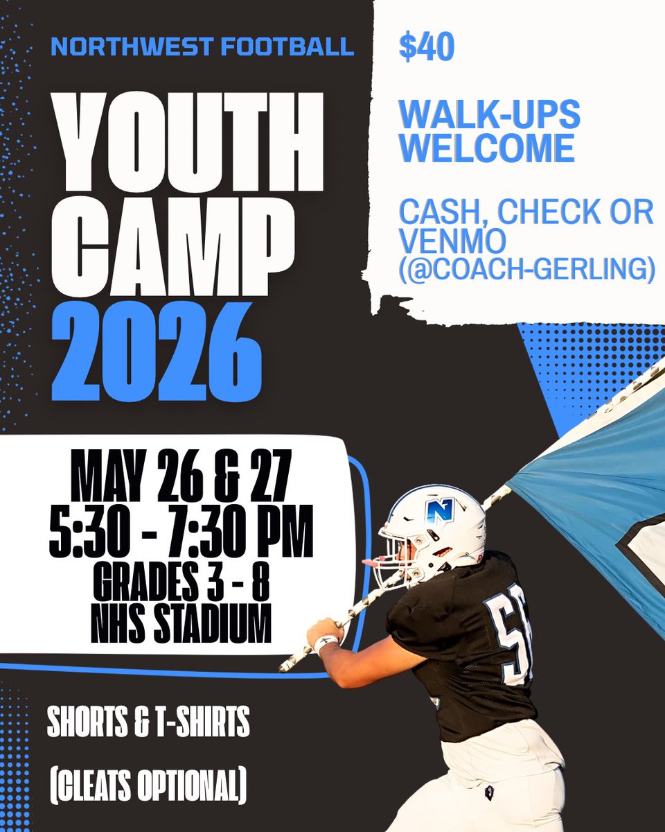 NWLIONSFOOTBALL's tweet photo. Pre-registration is closed but we welcome walk ups. Check in at the Stadium concession stand and we look forward to seeing everyone tomorrow evening. 
#CADETS #NCWH https://t.co/8kFRDJTZ1o