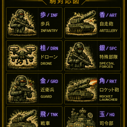 Solomaker_dev's tweet photo. 将棋ベースのレトロ戦術ボードゲーム

開発者の方に教えてもらったブラウザゲーム
名前は『SHOGI FRONTLINE / 将棋戦線』

将棋のルールをベースにした戦術ゲーム
歩兵や戦車などの現代兵器が盤面を駆け巡る
ユニット対応図があるから初心者でも安心

【惹かれたポイント】
1. 懐かしさを感じるファミコン風BGM
2. 駒を倒した時の爽快な爆発演出
3. ブラウザから開いてすぐに遊べる手軽さ🎮

持ち駒や成りなど将棋ならではの機能も完備
CPU対戦ができるのも嬉しいポイント
試作段階ながらすごく丁寧な作り

ちょっとした息抜きに遊びたくなる作品👾

https://t.co/aLVodFkrGf