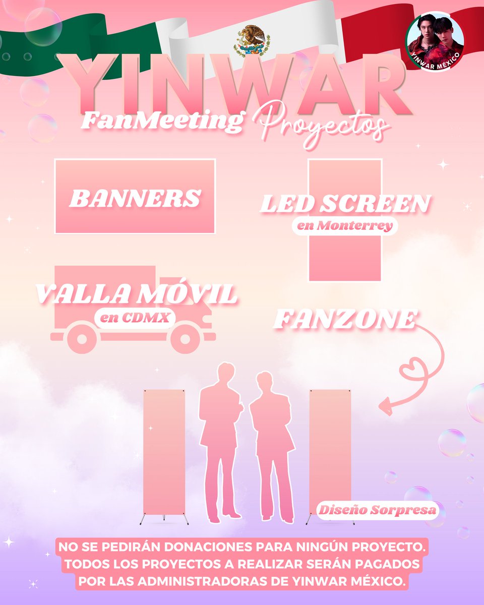 aashbee__'s tweet photo. ¡YIN Y WAR LLEGAN A MÉXICO Y ASÍ LOS VAMOS A RECIBIR! 🇲🇽
​Preparamos sorpresas increíbles para el Fan Meeting:
✨ Banners
✨ LED Screen (MTY)
✨ Valla Móvil (CDMX)
✨ Fanzone
​⚠️ NO se pedirán donaciones.
@warwanarat @yinyin_anw @argentis_th @pplachigo @ninshi_entertainment https://t.co/sA1KSTM3W7
