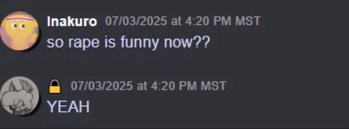 Inakuro_ash's tweet photo. @thepurplestgump Nice come back for someone who thinks Rape is funny. Joke or not, It’s fucking weird as fuck https://t.co/iPPFEw2rRa