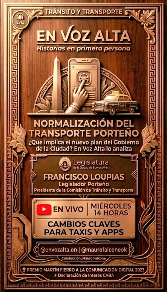 MauroFalcone's tweet photo. 🚨 ¿Qué se viene para los #taxis y las #apps en #CABA  #EnVozAlta Miércoles 14hs
​Nos visita @FranLoupias Legislador y Presidente de la Comisión de Tránsito y Transporte @LegisCABA
​📺 EN VIVO: https://t.co/cIKoHKATNq
​¿Qué cambio es el más urgente en el #tránsito porteño? 👇 https://t.co/edW6VrJjtX