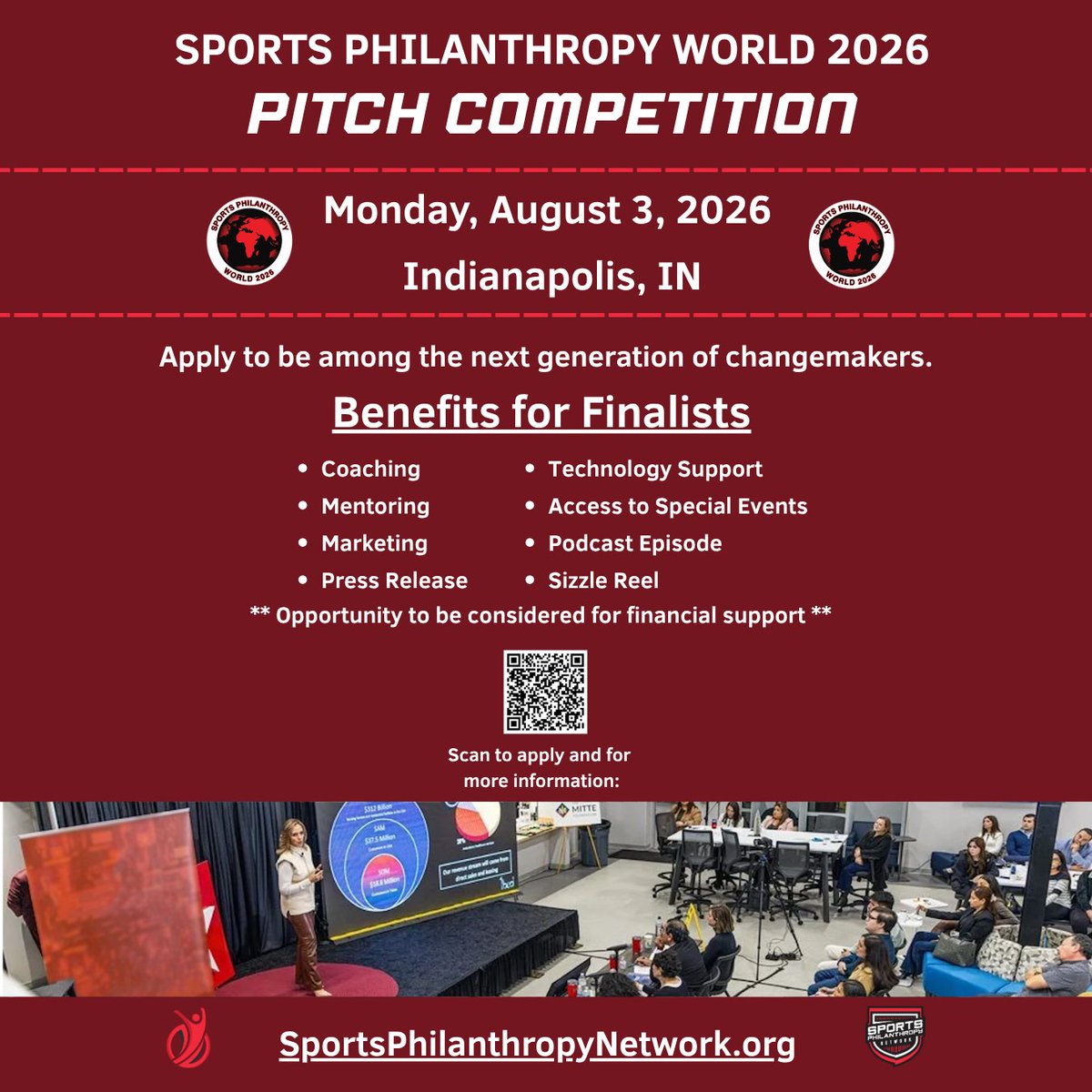 SportsPhilanNet's tweet photo. Love seeing applications coming in for our Sports Philanthropy Network Pitch Competition which will be held as part of the Sports Philanthropy World Conference in Indianapolis, August 3rd to 5th.

Do you know nonprofits that have developed a great model which is scalable and are seeking to pitch their organization to a high-level panel of judges?

Take a look at the details here and encourage your favorite organization to apply!

https://t.co/gHQdv0ZUft
*Application form is available on this page

#SportsPhilanthropyNetwork
#sportsphilanthropyworld
#Philanthropy
#SportsPhilanthropy
#funding
#PitchCompetition