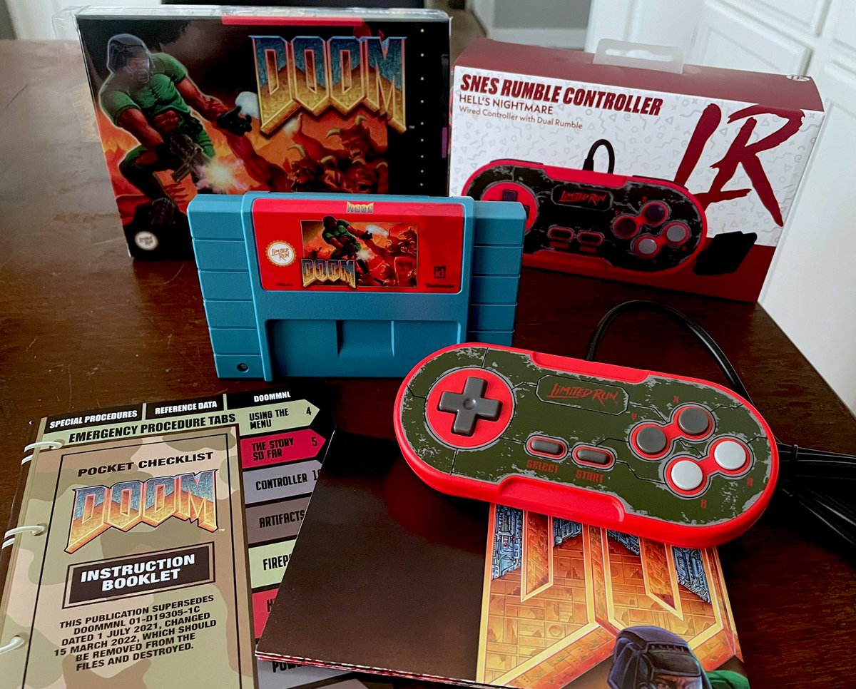 L1VGR's tweet photo. The definitive edition of Doom gets a re-release onto the Super Nintendo with a rumble controller. All 4 levels are playable on this port. It is so amazing to see games like this get a new lease of life on original hardware. https://t.co/MfBASBro9W