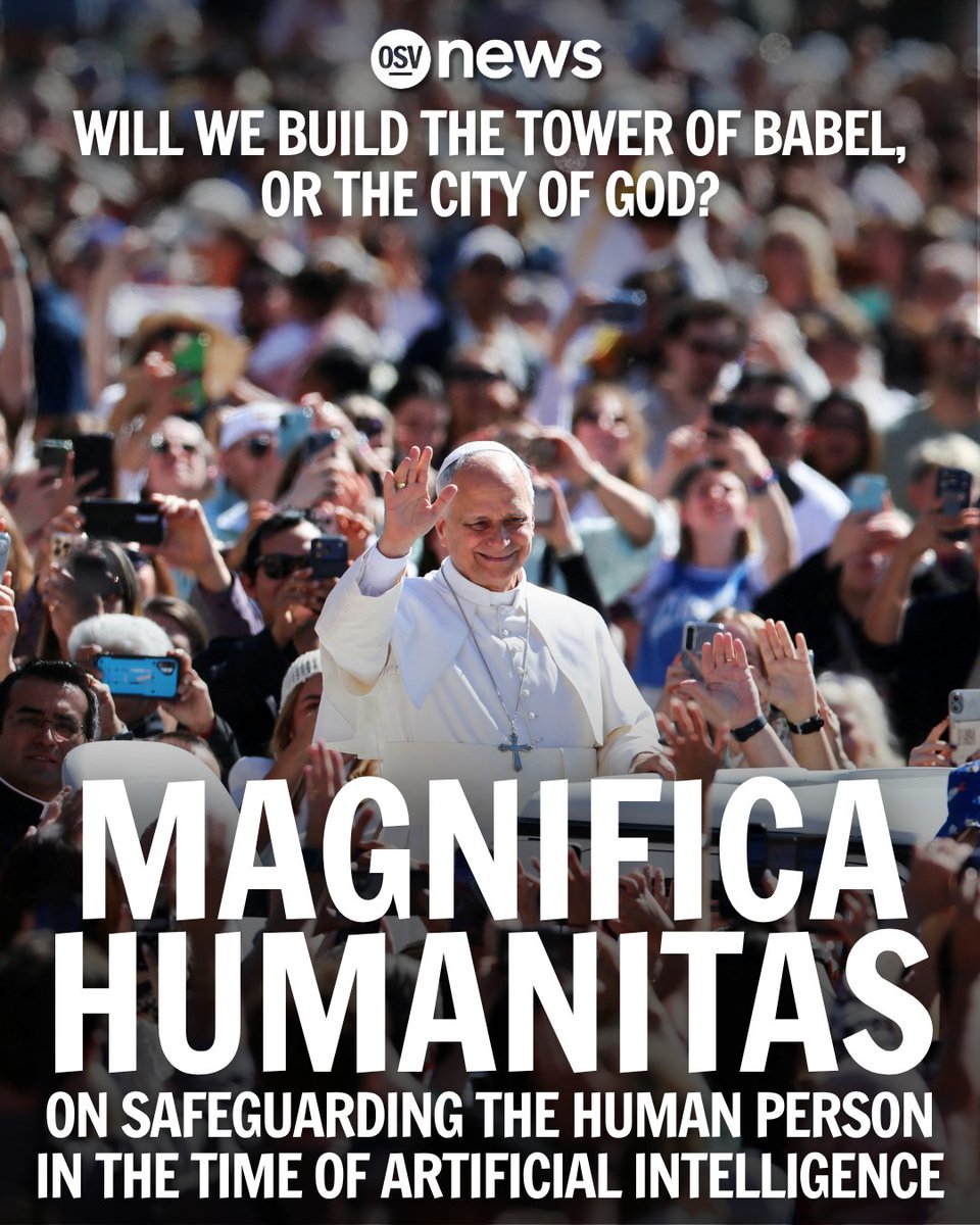 FRDiocese's tweet photo. In Magnifica Humanitas, Pope Leo XIV offers a timely reflection on safeguarding human dignity in the age of artificial intelligence, reminding us that technology must always serve humanity, the common good, and the civilization of love. https://t.co/Xtr5rhzw2u https://t.co/xNjEIozEKP