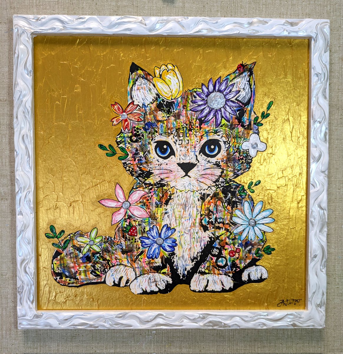 額付き銅版画応用絵画　title「未來ニャンコ」 手作り額付き絵画 title「はるうららニャンコ」 【公式通販】
