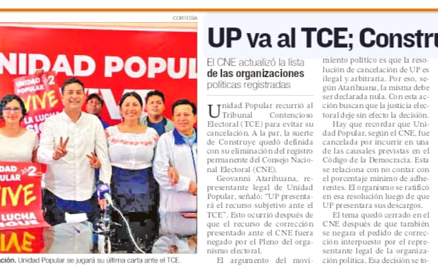 cucomitae73's tweet photo. @UnidadPopularE  VIVE ✌️
Estamos en el @TCE_Ecuador defendiendo nuestros derechos, nuestra organización y la democracia.

Somos la Organización política más organizada y con más de 200.000 afiliados.

Porque las ideas no se cancelan.

#UnidadPopularVive #LaLuchaSigue #Democracia https://t.co/3FNiy53tYB