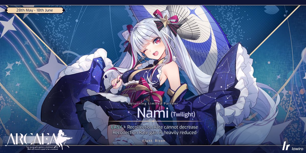 extantanima's tweet photo. @gimmiederpage @phigrosyaoi Step into this infinite journey once more.  

Nami (Twilight) is available again for a limited time from 5/28!
#arcaea https://t.co/gkUEKtMcmv