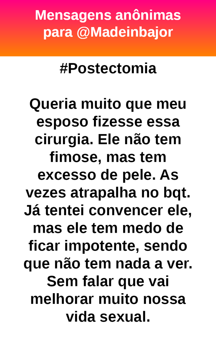 madeinbajor's tweet photo. #bajo40571
#Postectomia
Oq acontece com o meu corpo minhas regras?
Vc não pode querer que uma pessoa faça uma cirurgia só pq vc acha melhor assim.  Imagina se ele chega pra vc e fala pra vc fazer uma ninfoplastia pq acha sua 🐸 feia? https://t.co/Lupx2zJwh3