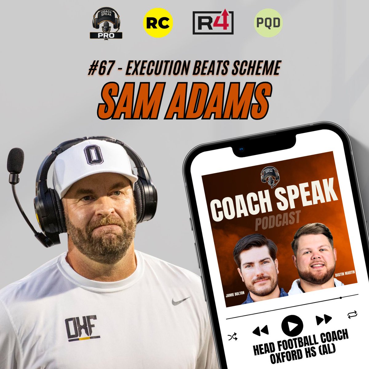 coachspeak_pod's tweet photo. 🚨 NEW EPISODE DROPS TOMORROW 🚨

Episode #67 features @CoachSamAdams , Head Football Coach at Oxford High School (AL), sharing his philosophy on offensive identity, quarterback development, and why execution beats scheme.

We dive into building offense around your personnel, teaching quarterbacks to think instead of memorize, creating explosive plays through rhythm and timing, and how preparation and communication drive offensive success.

🎙️ Available at 12:01 on all platforms.