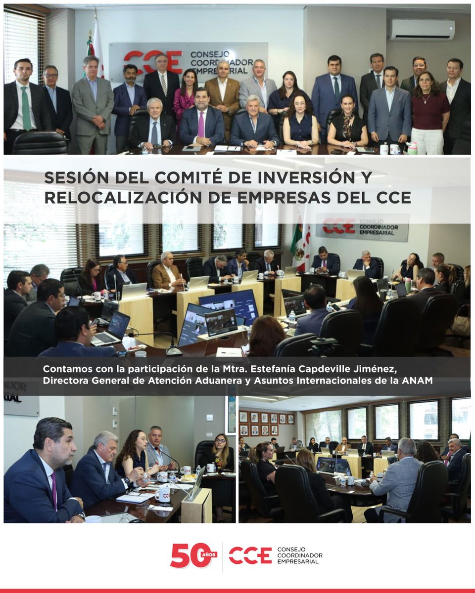 cceoficialmx's tweet photo. Durante su participación en la Sesión del Comité de Inversión y Relocalización de Empresas del #CCE, encabezada por Max El-Mann Arazi, Estefanía Capdeville Jiménez, Directora General de Atención Aduanera y Asuntos Internacionales de la #ANAM, enfatizó que “la digitalización en los procesos aduaneros es fundamental para fortalecer la seguridad, agilizar el comercio y brindar mayor certidumbre a las empresas que invierten en México".

Para el CCE, mantener un diálogo propositivo con las autoridades es esencial para consolidar la confianza en México como plataforma estratégica para el comercio y la inversión.

#DialogarParaAvanzar