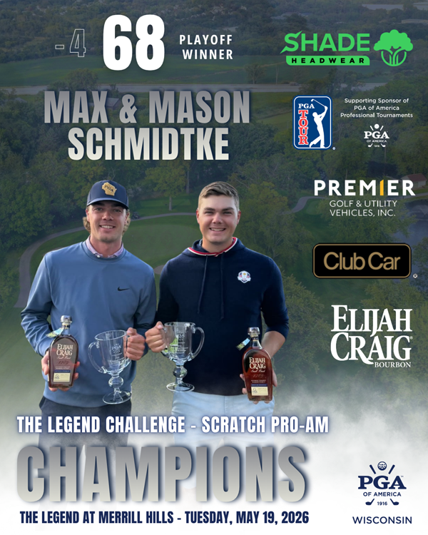 WisconsinPGA's tweet photo. ICYMI - Before we get ready to kick off another two-event week for the Wisconsin PGA, we take a look back to last week's champions.

Oneida Double Dip Pro-Am 
4-Player Division Team Champs - Tim Pridemore, Tim Halverson, Dave Halverson & Craig Podlesnik
2-Player Division Team Champs - Tim Pridemore/Tim Halverson & Ryan Helminen/Matt Butch
Low Professional & Low Senior Professional - Michael Crowley

The Legend Challenge - Scratch Pro-Am
Max and Mason Schmidtke

Results & Recap - Oneida Double Dip Pro-Am
https://t.co/KNiniCJTpt

Results & Recap - The Legend Challenge - Scratch Pro-Am
https://t.co/FametBKN8x