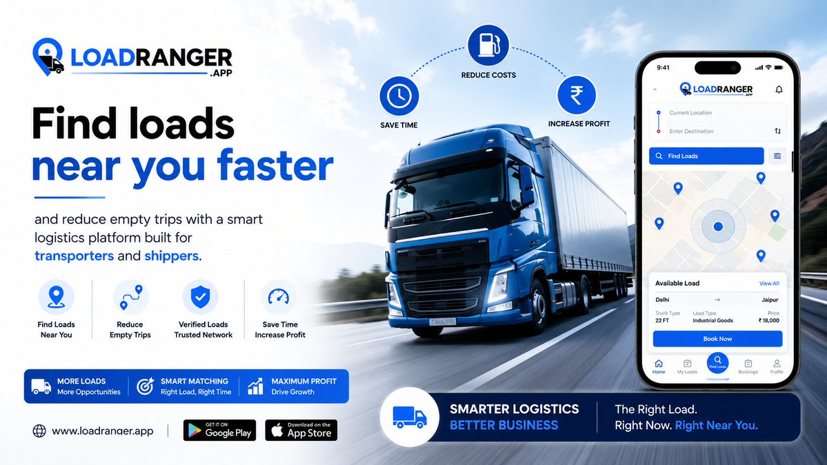 Jai10708169's tweet photo. π Find loads near you faster and reduce empty trips with a smart logistics platform built for transporters and shippers.
π² Join LoadRanger today : https://t.co/D1SQOlP4m2
#NearbyLoads #LoadRanger #TransportBusiness #TruckLife #Freight #DigitalLogistics #BusinessGrowth https://t.co/oLXW9sFHtR