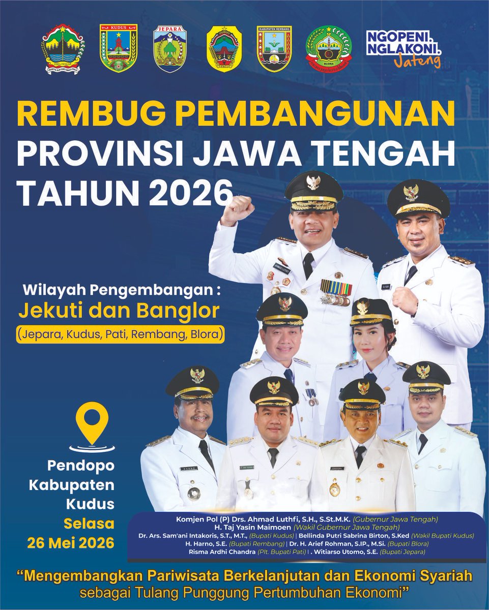 BppkadKudus's tweet photo. Guna memacu pertumbuhan ekonomi daerah, Pemerintah Provinsi Jawa Tengah menggelar Rembug Pembangunan Provinsi Jawa Tengah Tahun 2026 yang berlangsung hari ini di Pendopo Kabupaten Kudus. https://t.co/IaDqbF36Pw