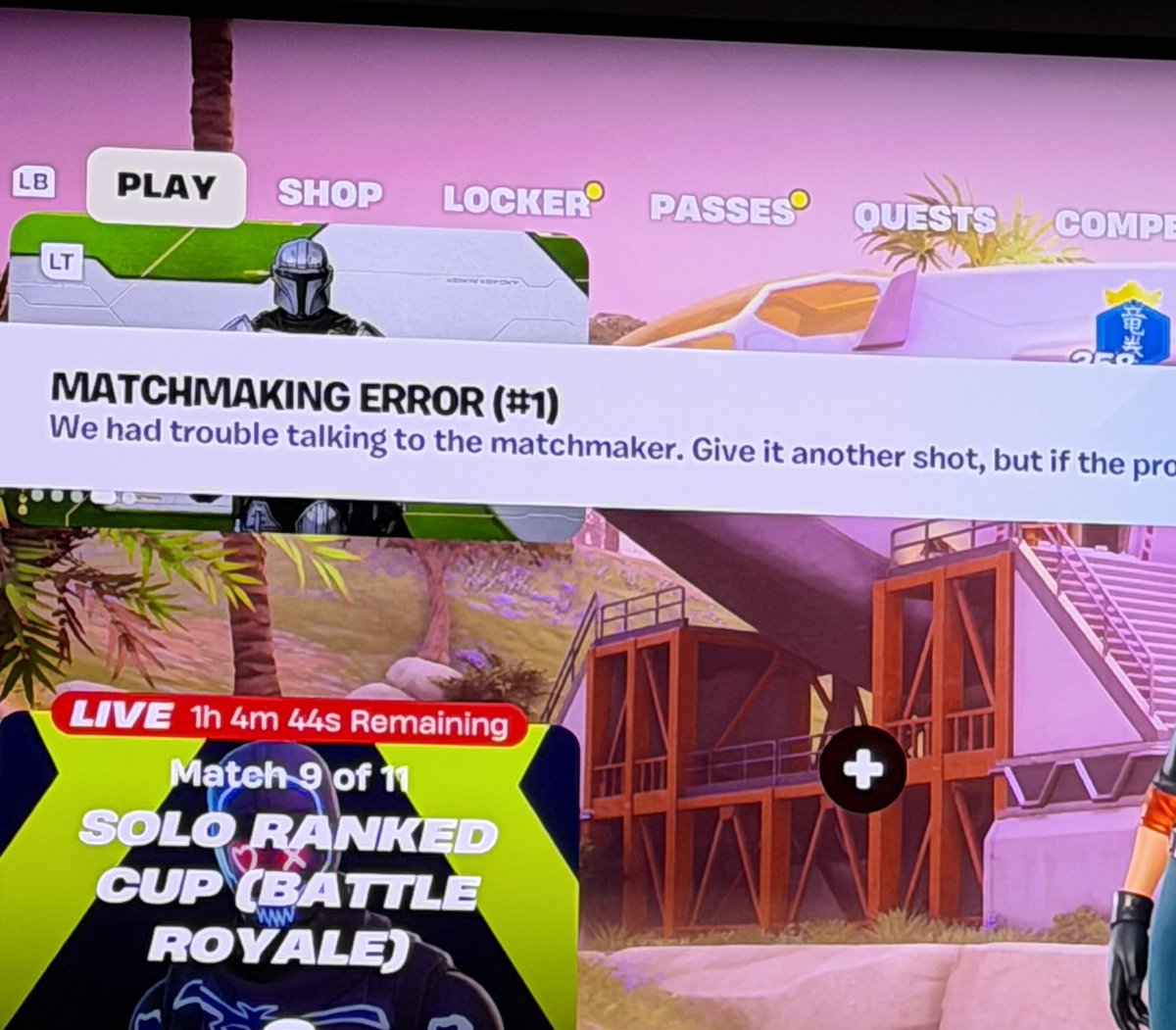 _Tesla247_'s tweet photo. @FortniteStatus getting this error message https://t.co/JJDlP7oVPt