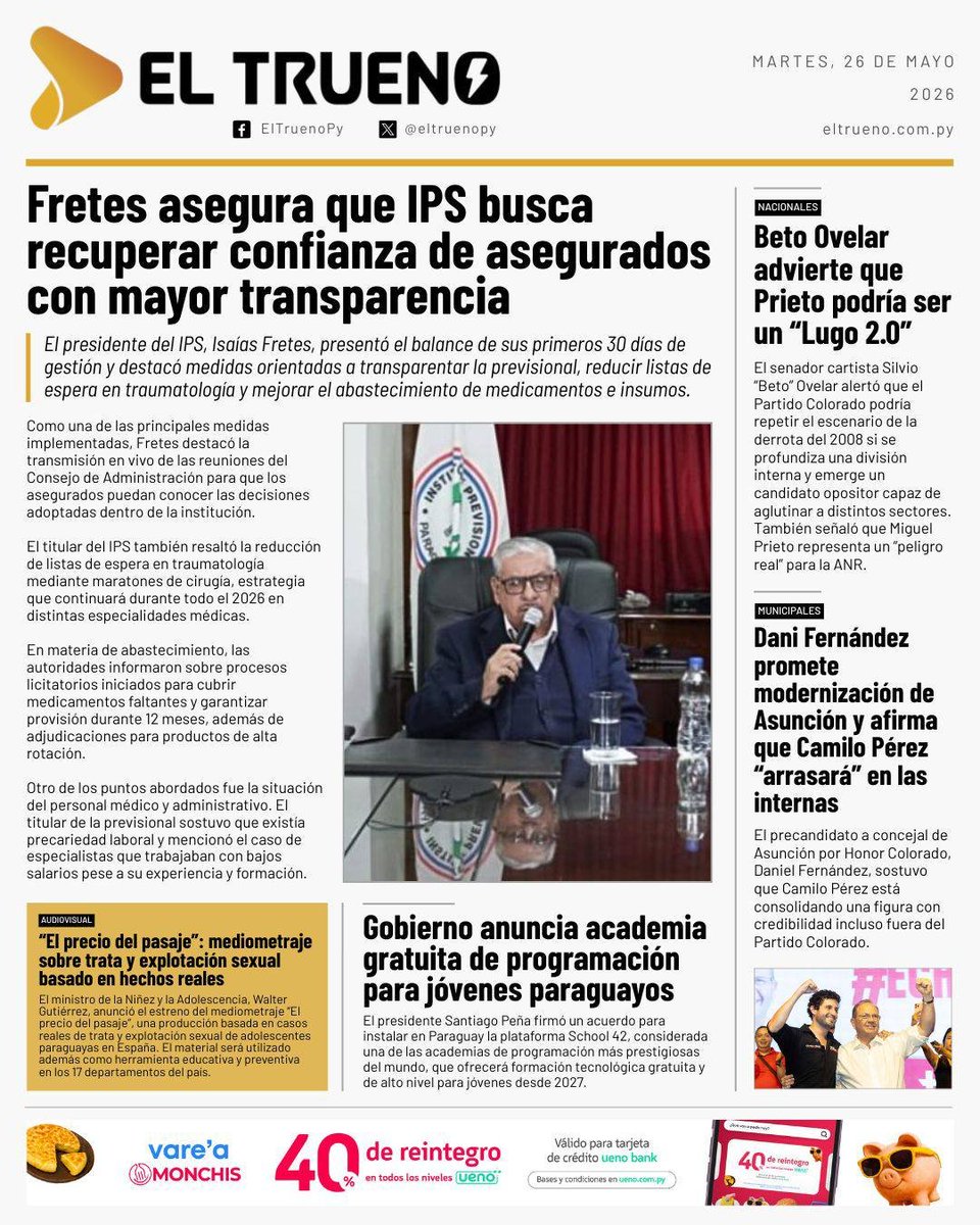 eltruenopy's tweet photo. 🗞¡Buenos días! Esta es nuestra tapa de hoy Martes 26 de Mayo. ¡Todas estas noticias y más las encontrás en https://t.co/ipWInePPTG! https://t.co/CBsrHhY3md