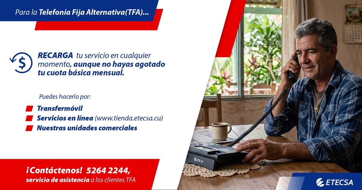 leydisanad's tweet photo. #ServicioTFA
#EtecsaTeAcompaña https://t.co/iWqeGdtoqx