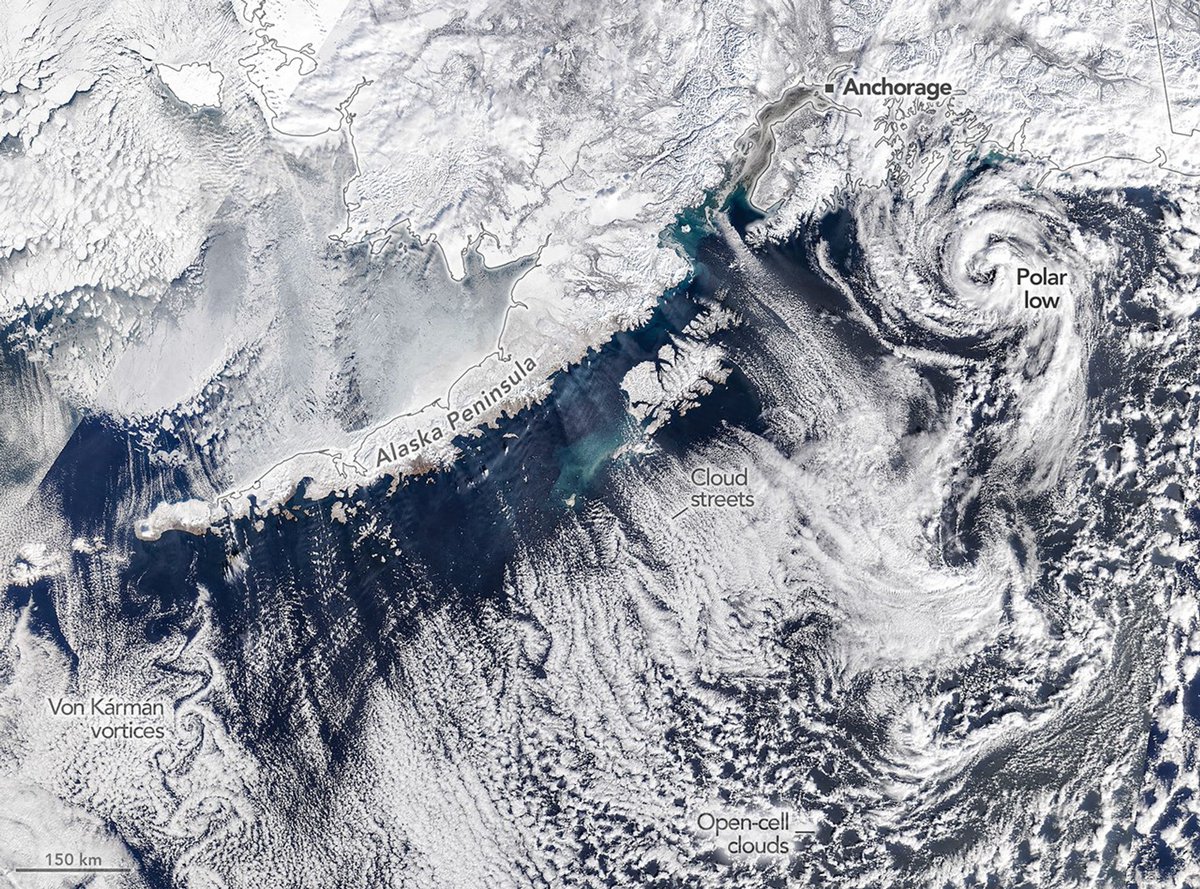 NASAGoddard's tweet photo. Out like a lion! 

Winter came to a stormy end in southern Alaska, where heavy snow and cloud formations like cloud streets and Von Kármán vortices were visible to @NASA's Terra satellite on March 19.

https://t.co/fciwAIDUXE https://t.co/kFf1BMVuSS