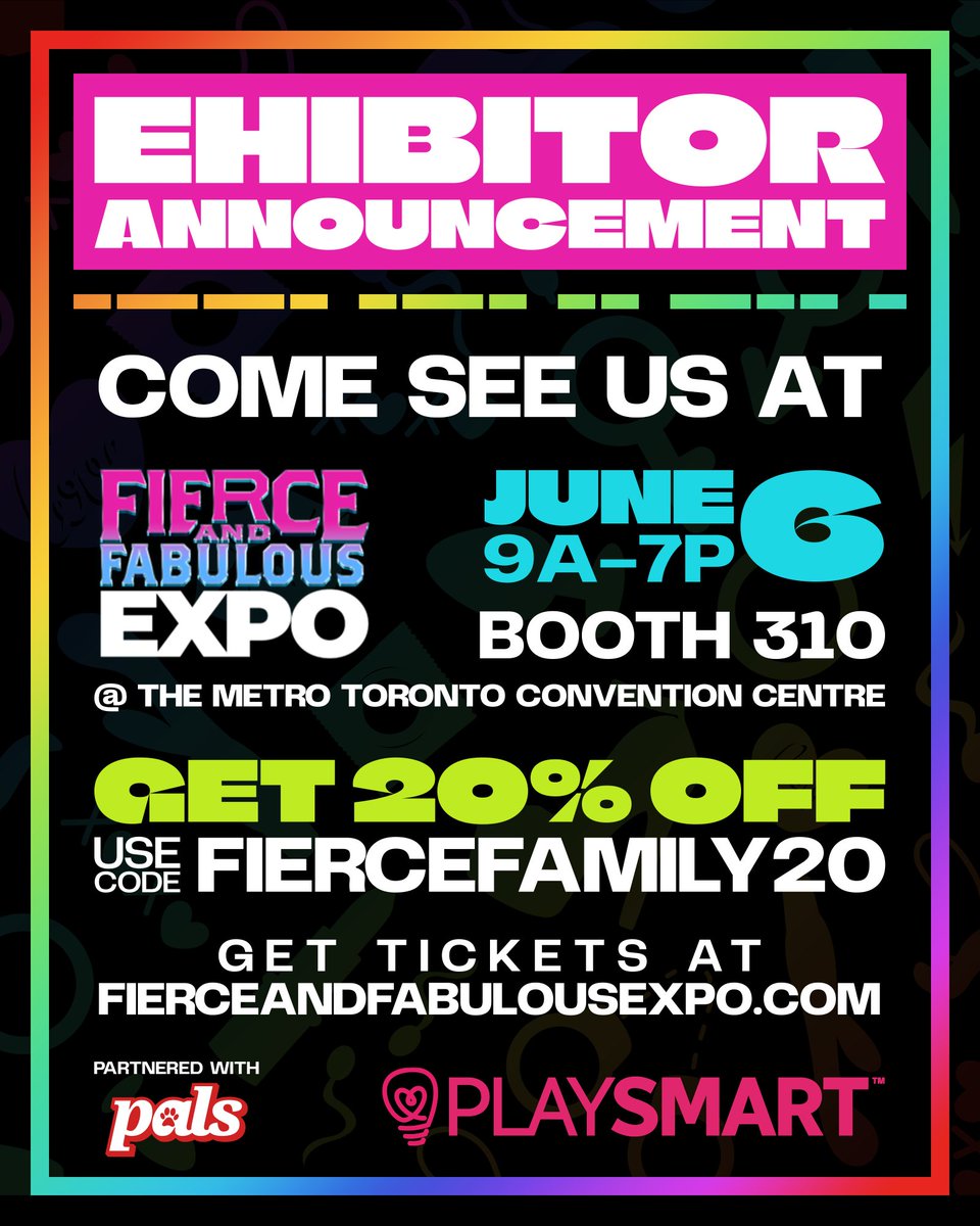 PlaySmartKink's tweet photo. PlaySMART will be debuting at the Fierce and Fabulous Expo on June 6th!

Find us at the @PalsToronto  booth!

Use code FIERCEFAMILY20 for 20% off

#torontokink #kinksafety #torontoevent https://t.co/Aq65gtH9SK